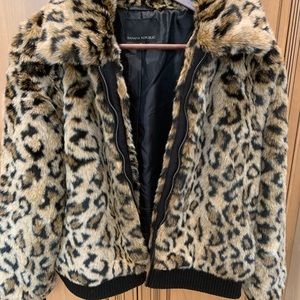 Leopard faux fur zip up jacket